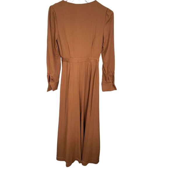 NWT Self-Portrait Women’s Midi Wrap Dress Button Front Cognac Brown sz 0 - Picture 5 of 15